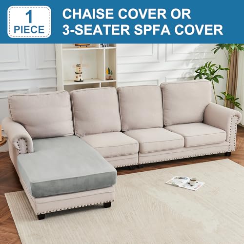 Image of Couch Cover Velvet Chaise Cushion Cover for Sectional Sofas - Elastic L-Shaped Sofa Seat Covers Washable, Slipcover Protector (1-Piece, Light Grey)