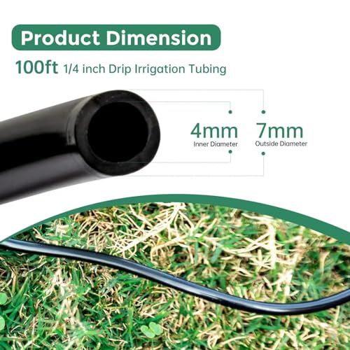 Maotong 100FT 1/4 inch Drip Irrigation Tubing Distribution Hose Tube for Garden Irrigation System (Includes 1 pack 6-Way Connector and 20pcs 1/4" Tee Splitters and End Plugs) — view 2
