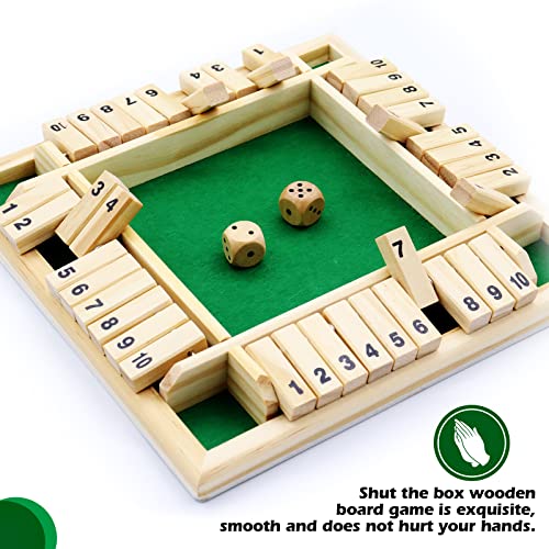 Dice Game Shut The Box Game Wooden Board Game With 10 Dices,A Classic 4 Sided Family Math Game For 2-4 Players Dice Board Game Shut-The-Box(Kids Or Adults) #TOP3
