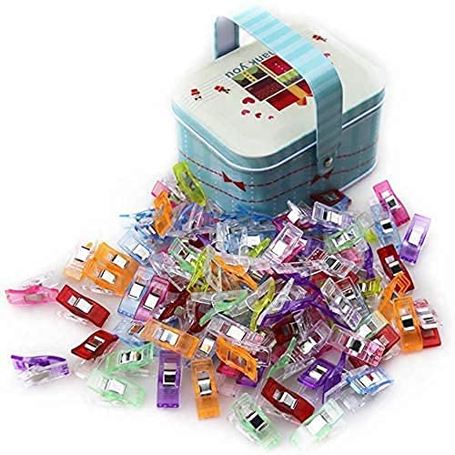 Pack of 100 Multipurpose Sewing Clips Craft Accessories for Sewing, Quilting, Crocheting, Crafting and Knitting,Tin Box Package, Assorted Colors