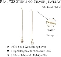 Vista 7 de Reffeer Solid 925 Sterling Silver CZ Droplet Chain Dangle Earrings for Women Girls Crystal Dangle Earrings Threader Tassel