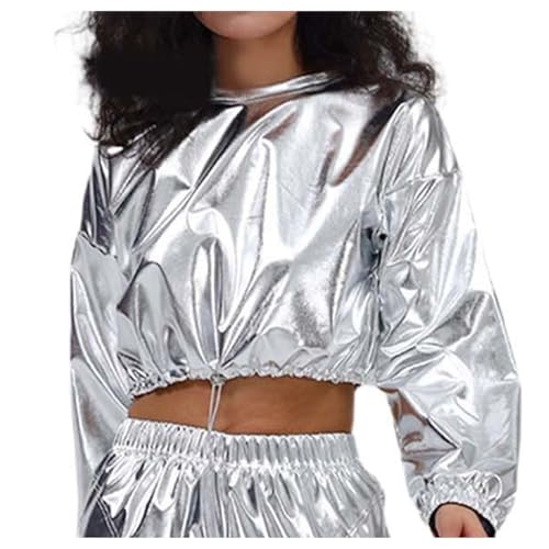 Sweat métallisé brillant pour femme en coton mélangé style fêté
