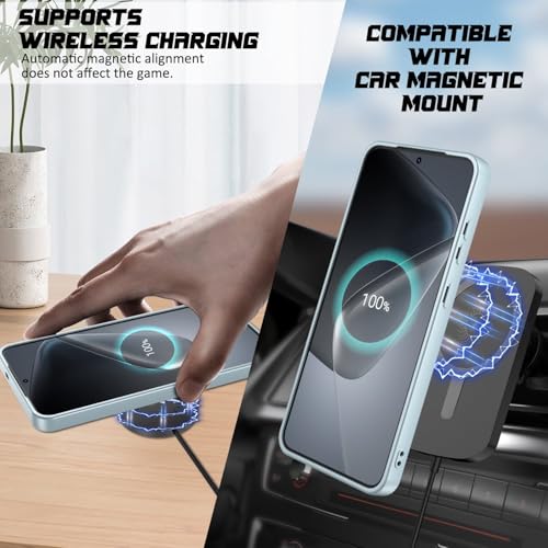 Image of DIZORO Samsung A35 Case, Compatible with Mag Safe Back Cover, Matte Luxury Metallic Luster Flexible TPU Wireless Charging Shockproof Case with Camera Protector (Sierra Blue)