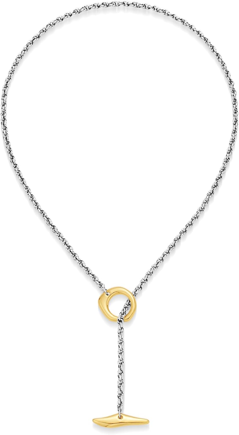 Two Tone Necklace for Women Silver and Gold Minimalist Statement Necklace Unique Pendant 20in Chain Dainty Two-tone Jewelry Gift for Her