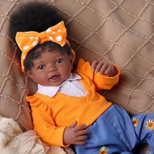 Muñeca Reborn bebé negra 20 pulgadas ropa y accesorios miniatura 7