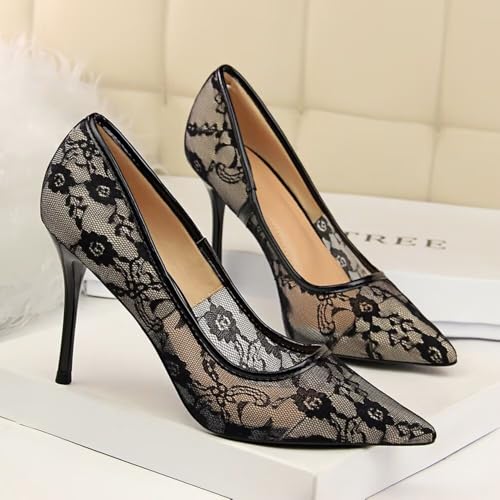 Hee grand Women Sexy Pointed Toe Lace High Heels Comfort Work Pumps Ladies Stilettos Bridal Dress Shoes for Wedding3