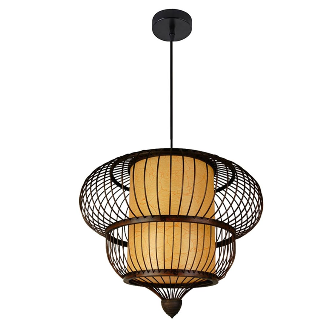 CWVYKNP Japanese Style Traditional Lantern Parchment-Like Lampshade Black Primitive Lighting Large Hand Woven Bamboo Pendant Lighting for Restaurant Hallway Foyer