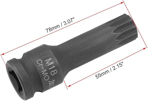 Miniatura 2 de uxcell Unidad de 12 pulgada x M18 (0.709in) de impacto triple cuadrado, a prueba de manipulaciones, 3 pulgadas de longitud, uso de acero CR-MO con