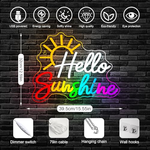 Image of Horseneon Hello Sunshine Neon Sign Led Light Hello Sunshine Sign Dimmable Neon Signs for Classroom Funny Wall Art Light Up Signs for Wall Decor