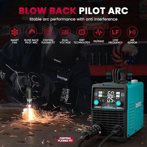 Image of Bestarc Plasma Cutter, [Blow Back Pilot Arc][Large LED][Air Sensor] 60A Non-HF Plasma Cutter Machine 110V /220V Dual Voltage, 5 /8 inch Clean Cut 4 /5 inch Max Cut, Post Flow, 2T /4T for Beginners DIY