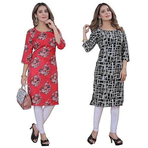 Image of Women's Multicolor Trendy Execlusive Crepe Kurta||Pack of 2 Kurta||Kurta for Women