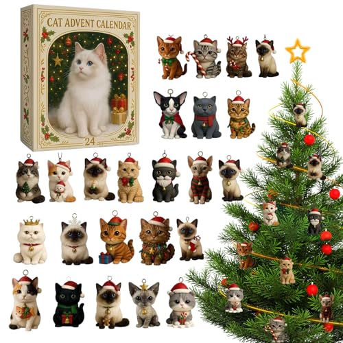Calendario D'avvento 2025, Calendario Del Conto Alla Rovescia Di Natale Con Ciondoli Acrilici 2D A Forma Di Gatto, Decorazioni L'albero Natale Per Gli Amanti Dei Gatti E I Bambini