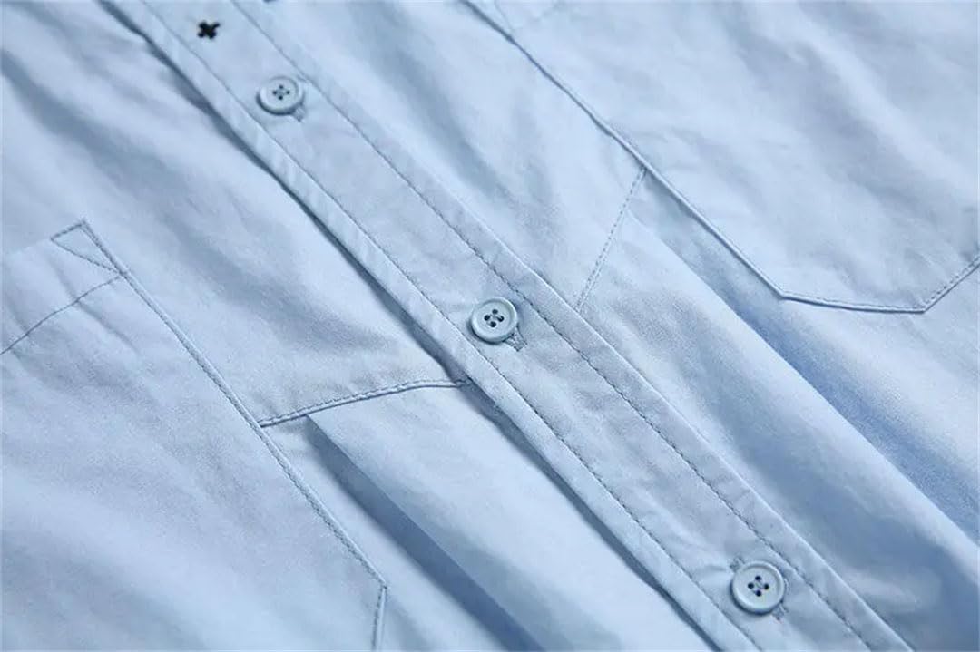 Męska koszula oversize solidna luźna codzienna haftowana odzież uliczna koszule z krótkim rękawem koszula dla chłopaka