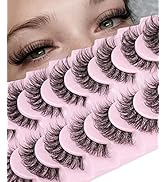 False Eyelashes Natural Wispy Cat Eye Lashes Fluffy Russian Strip Lashes C Curl 8-16MM Mink Eyela...
