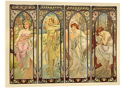 Posterlounge Les heures du jour Tableau en verre acrylique de Alfons Mucha 18 x 13 cm Tableaux Décoration murale