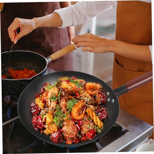 Wok chino antiadherente con mango de madera miniatura 6