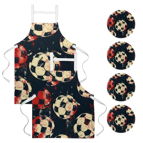 Tablier de serveuse de restaurant lot de 2 avec 4 broches motif football