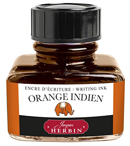 Jacques Herbin - Ref 13057T - Ink for Fountain Pens & Rollerball Pens - Orange Indien - 30ml Bottle with Integrated Pen Rest