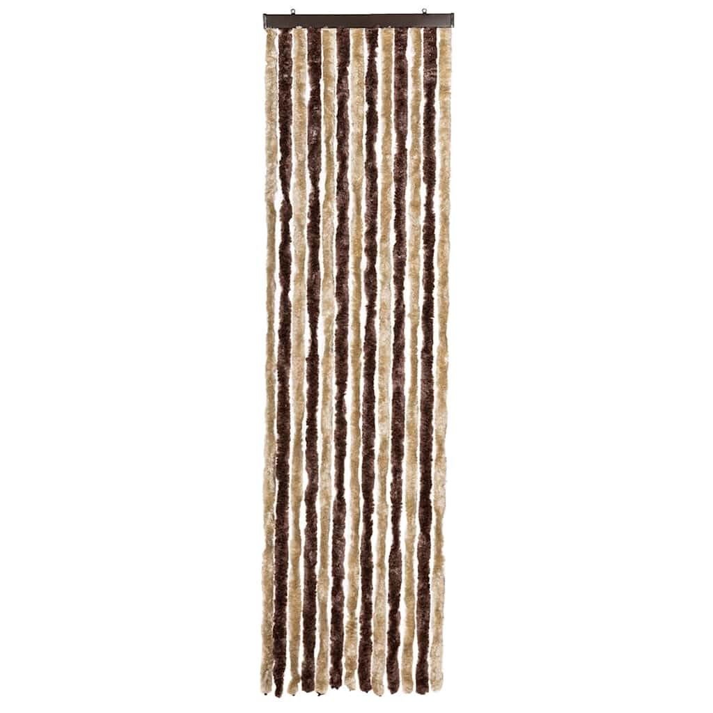 Insektenschutzvorhang für Wohnmobil und Wohnwagen - Chenille Fliegenvorhang 56x185 cm - Flauschvorhang als Türvorhang und Sichtschutz für Camping, Beige und Hellbraun