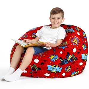 Boao Stuffed Animal Storage Bean Bag Chair Cover (No Filler) Washable Canvas Beanbag Chair Bean Bag Cover with Zipper for Organizing Plush Toys or Textile, Sack Beanbag (Cartoon Spider,27 Inches)