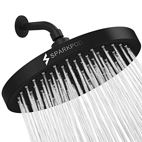 SparkPod SparkPod Rain Shower Head, 8 Inch Round, Midnight Black Matte Finish
