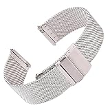 CBLDF Correa De Malla Milanesa For Reloj, Pulsera De Acero Inoxidable, Plateada, Negra, Correa De Reloj, Cierre Desplegable, 16mm, 18mm, 20mm, 22mm, 24mm (Color : Silver, Size : 16mm)