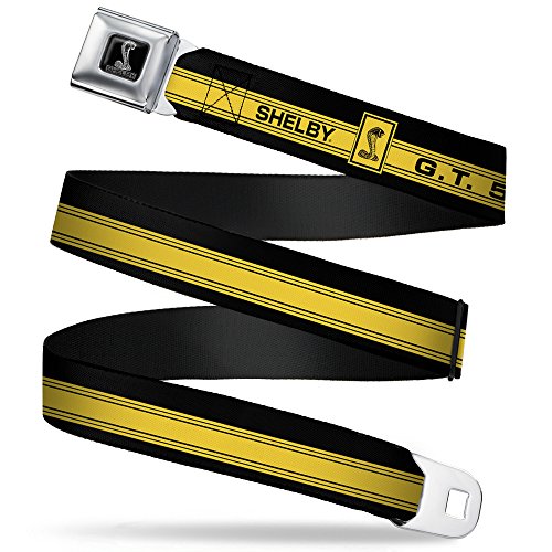 Buckle-Down Herren Tiffany Sicherheitsgurt, Silberfarben, Shelby GT 500/Cobra Box Stripe Schwarz/Gelb, Größe XL Gürtel, Mehrfarbig, 1.5\" Wide-32-52 Inches in Length