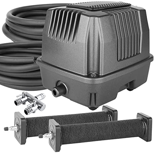 AquaMiracle Pond Aeration Kit Koi Pond Aerator Pond Air Pump for Pond 10000-15000 Gallons Pond Deicer All-in-One Pond Aeration System with Self-Sinking Airline Flow Control Rubber Air Diffuser