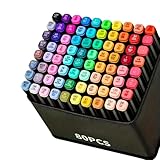 Conjunto de Canetas Marcador Permanente Canetinhas para Colorir Touch com Ponta Dupla para Desenhos Profissional e Escolar com Duas Pontas Hidrográficas com Estojo para Transporte Brashopmall® (80)