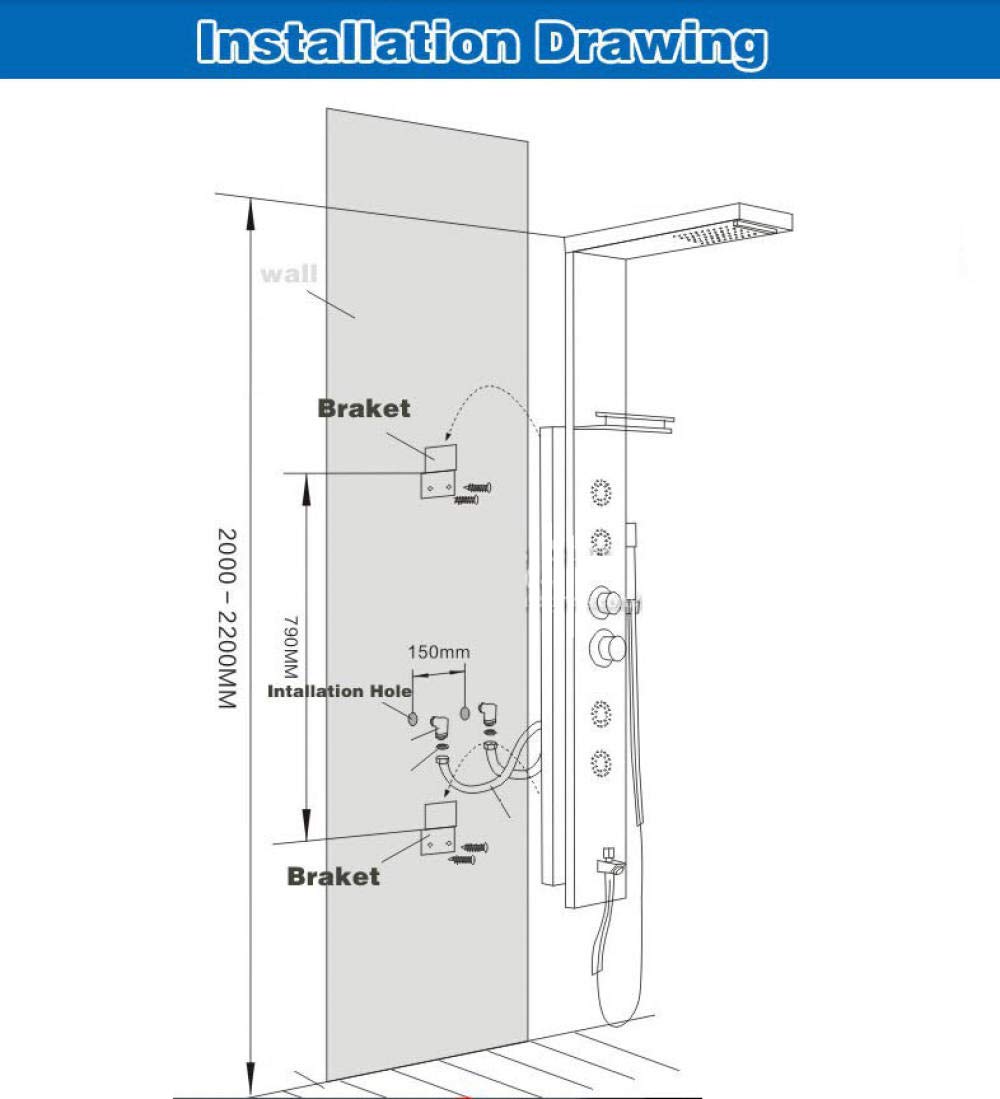 Panel prysznicowy LED, wodospad, kolumna deszczownica, kran, cyfrowy ekran temperatury, system prysznicowy, bateria mieszająca, wylot wanny, złoty (czarny)
