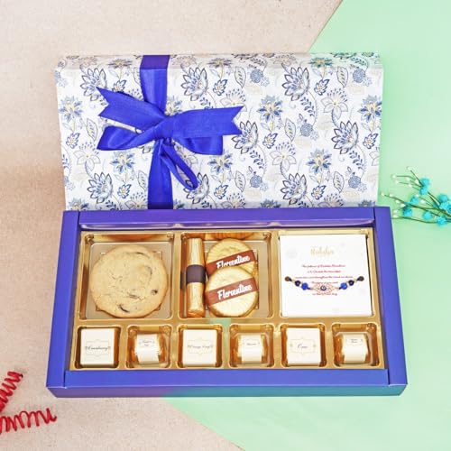 Image of Velvet Fine Chocolates Sibling's Delight Box | Handmade Chocolates for Rakshabandhan | Assorted Chocolates & Evil Eye Rakhi Combo | Perfect Sibling Bonding Gift | Pack of 1