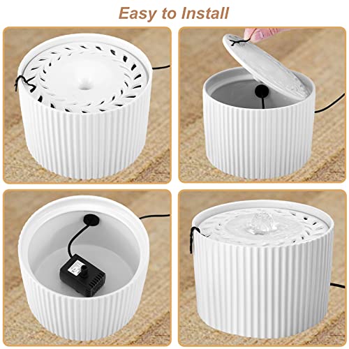 Kopmath Ceramic Cat Water Fountain, Automatic Pet Drinking Fountain, Easy To Refill And Clean, Dishwasher Safe, 1.2L / 41 Oz Ultra-Quiet Water Dispenser For Cat Small Dog, Way Better Than Plastic #TOP6