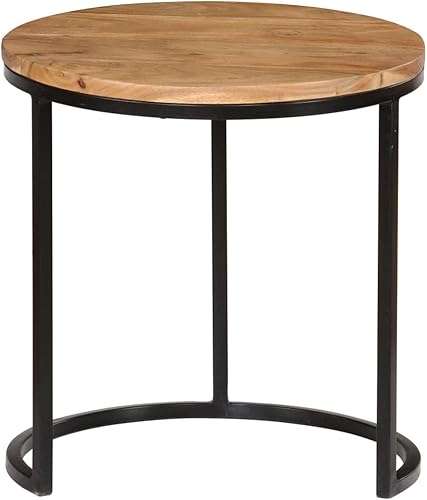 Miniatura 4 de Juego de mesa de centro industrial rústica de 3 piezas, mesa de centro de madera de acacia maciza resistente y duradera con acabado Sheesham, mesas