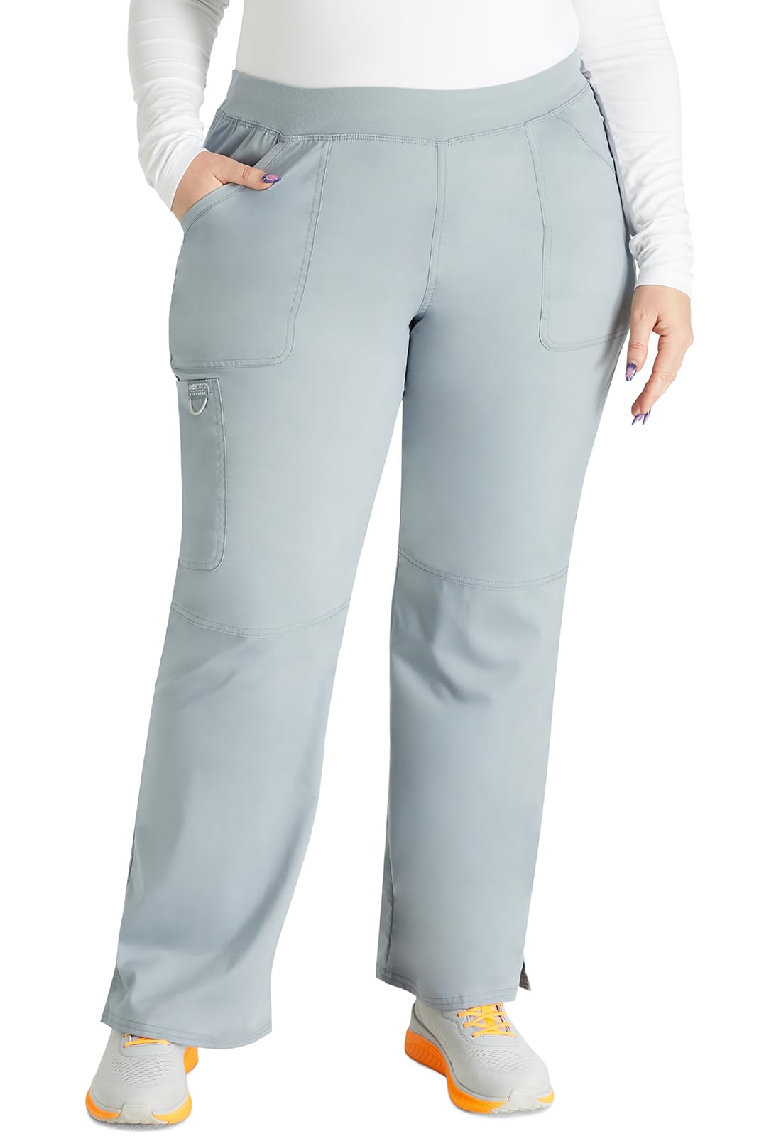 Cherokee Conjunto de uniforme médico para mujer, ajuste clásico moderno WW610 con pantalón de pierna recta y tiro medio, WW110, color gris, talla XS