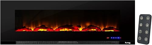 Miniatura 4 de Livingston - Estufa eléctrica LED 3D de montaje en pared de 60 pulgadas con temporizador y control remoto, efecto de registro y fuego 3D