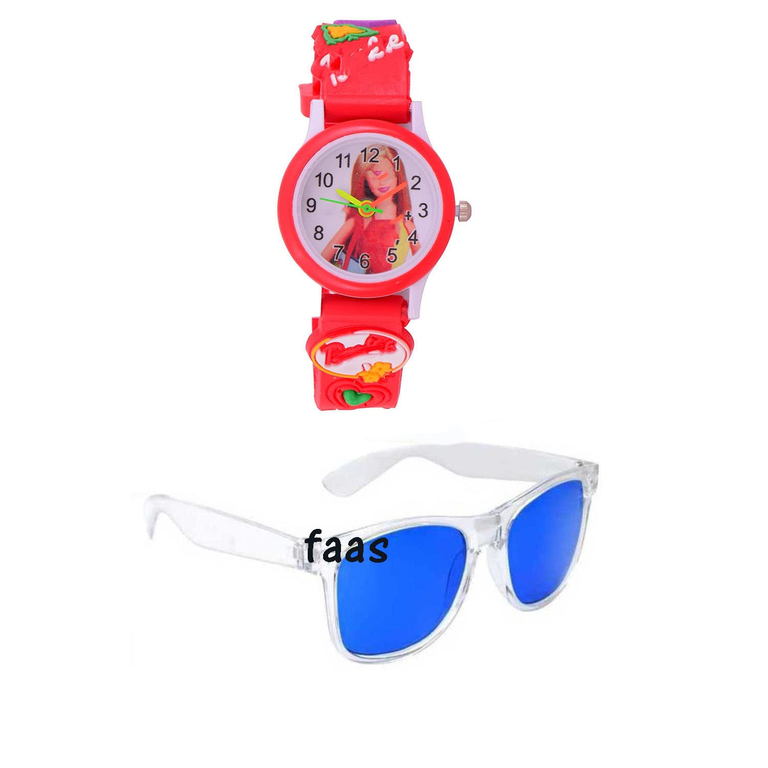 faas Blue SunglassTrasparent Temples +Red Watch For Girls .(Sunglass Age 6 to 10).RB-SQB