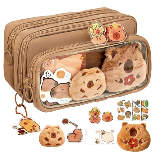 Jubilofex - Estuche para lápices de Capybara, estuche de lápices Capybara | Print Quirky Fun Cute Pencil Pouch con 10 compartimentos | Bolsa multicapa de gran capacidad con gran apertura