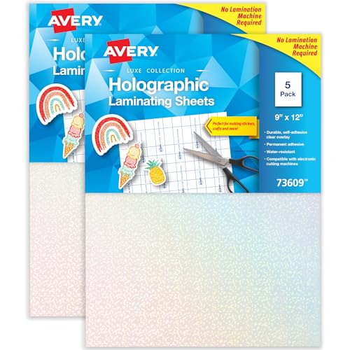 Image of Avery Luxe Collection Holographic Laminating Sheets, Speckled Dots Design, 9 inch x 12 inch, Self-Adhesive, 10 Holographic Laminate Sheets Total, Great for DIY Stickers, Crafts, and More (2-Pack of 73609)