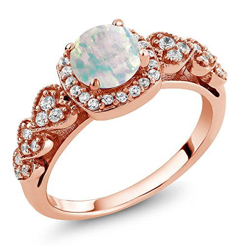 Gem Stone King 18K Rose Gold Plated Silver Gemstone Birthstone Engagement Ring For Women | 6MM Round Cut | Wedding Anniversary Promise Ring | Available In Size 5, 6, 7, 8, 9