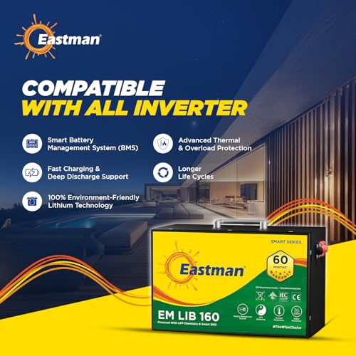 Image of Eastman EM LIB 160 Smart Lithium-Ion Inverter Battery 12.8V 100Ah for Home, Office & Shops | Universal Compatible | Lead Acid Replacement | Zero Maintenance | Fast Charging | 5 Years Warranty