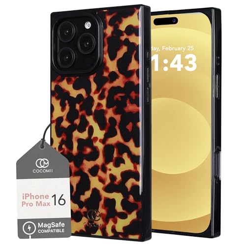 Cocomii - Rechteck Hülle Kompatibel mit iPhone 16 Pro Max - Kompatibel mit MagSafe Schildpatt Muster Tierdruck Glänzend Magnetische Handyhülle für iPhone 16 Pro Max 17.5 cm Schwarz/Bernstein
