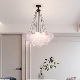 Modern Glass Chandelier Bubbles Ball Shape Pendant Light, DIY Hanging Light Fixture, 3 Lights Decorative Ceiling Chandelier in Black