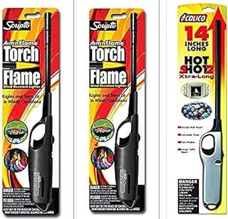 3 Pack Combo - 2 Pack Scripto Multi Purpose Wind Resistant Lighter (Assorted Color) + 1 Pack Calico Hot Shot 2 Xtra Long for Camping Grilling Home, Adjustable Flame