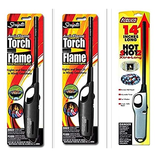 3 Pack Combo - 2 Pack Scripto Multi Purpose Wind Resistant Lighter (Assorted Color) + 1 Pack Calico Hot Shot 2 Xtra Long for Camping Grilling Home, Adjustable Flame