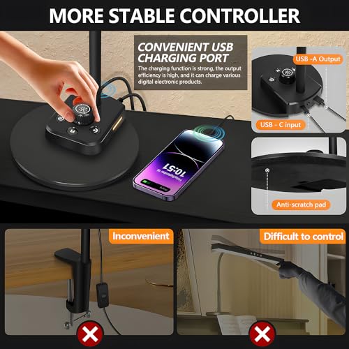 Luz de piano para piano de cola/vertical, lámpara LED mejorada con 5 modos de color y puerto de carga USB, lámpara de escritorio de piano de cuello de cisne regulable, temporizador de apagado - imagen 6