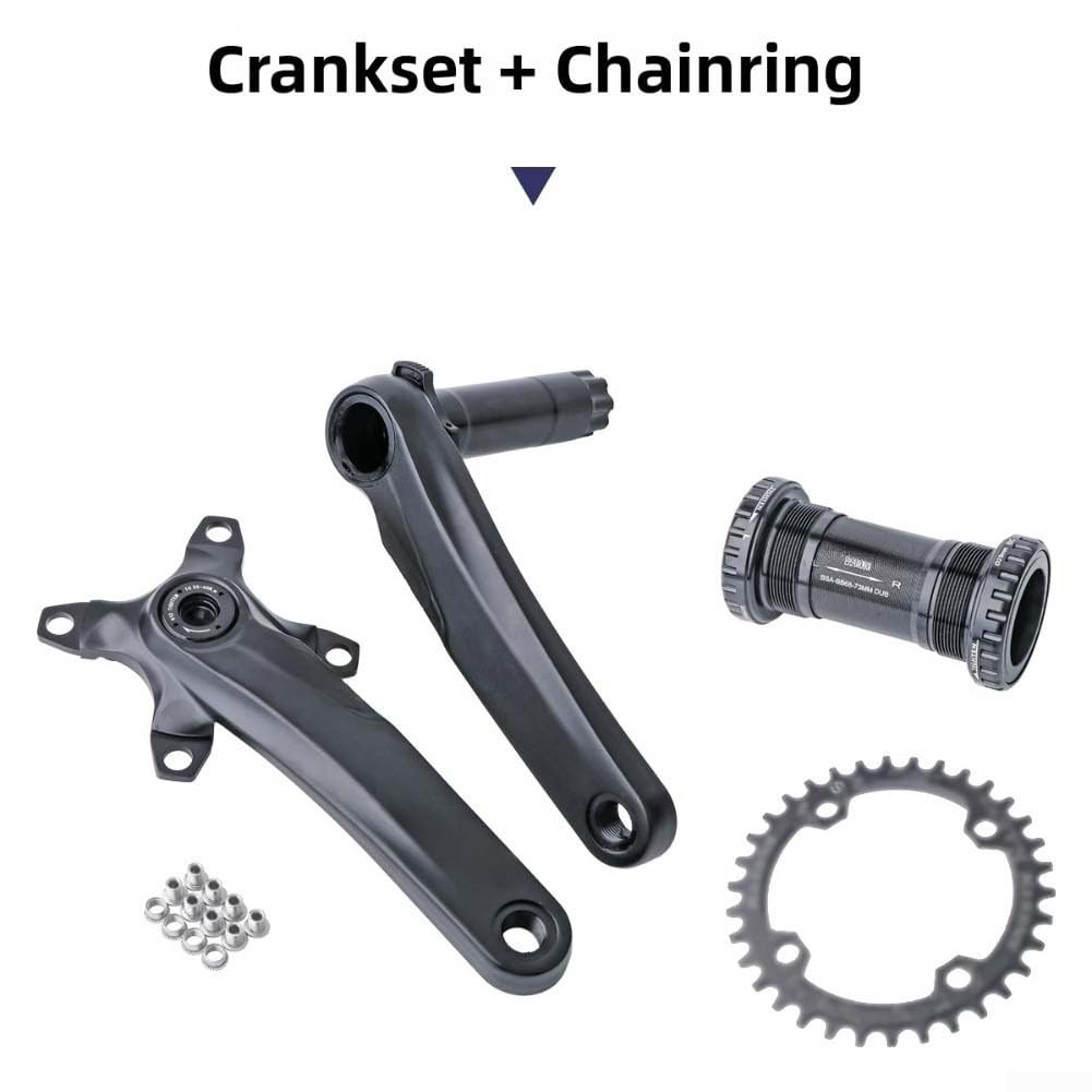 Honseadek Bielas huecas 104Bcd 32-36T, aleación 6061/7075, 170 mm de longitud, factor Q 160 mm, para bicicleta de carretera Mtb de 9 a 12 velocidades, plato único, negro (36T)