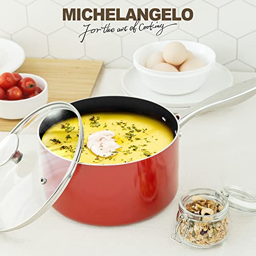 Michelangelo Saucepan With Lid 3 Quart, Ultra Nonstick Sauce Pan With Ceramic Coatings, 100% Pfas-Free Sauce Pot With Lid 3 Quart, Small Pot, Red #TOP6