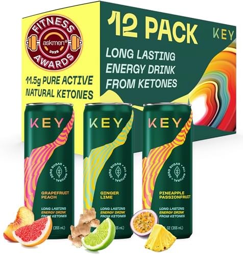 KEY Ketone Clean Energy Drink for Focus, Zero Sugar, Low Caffeine, Natural