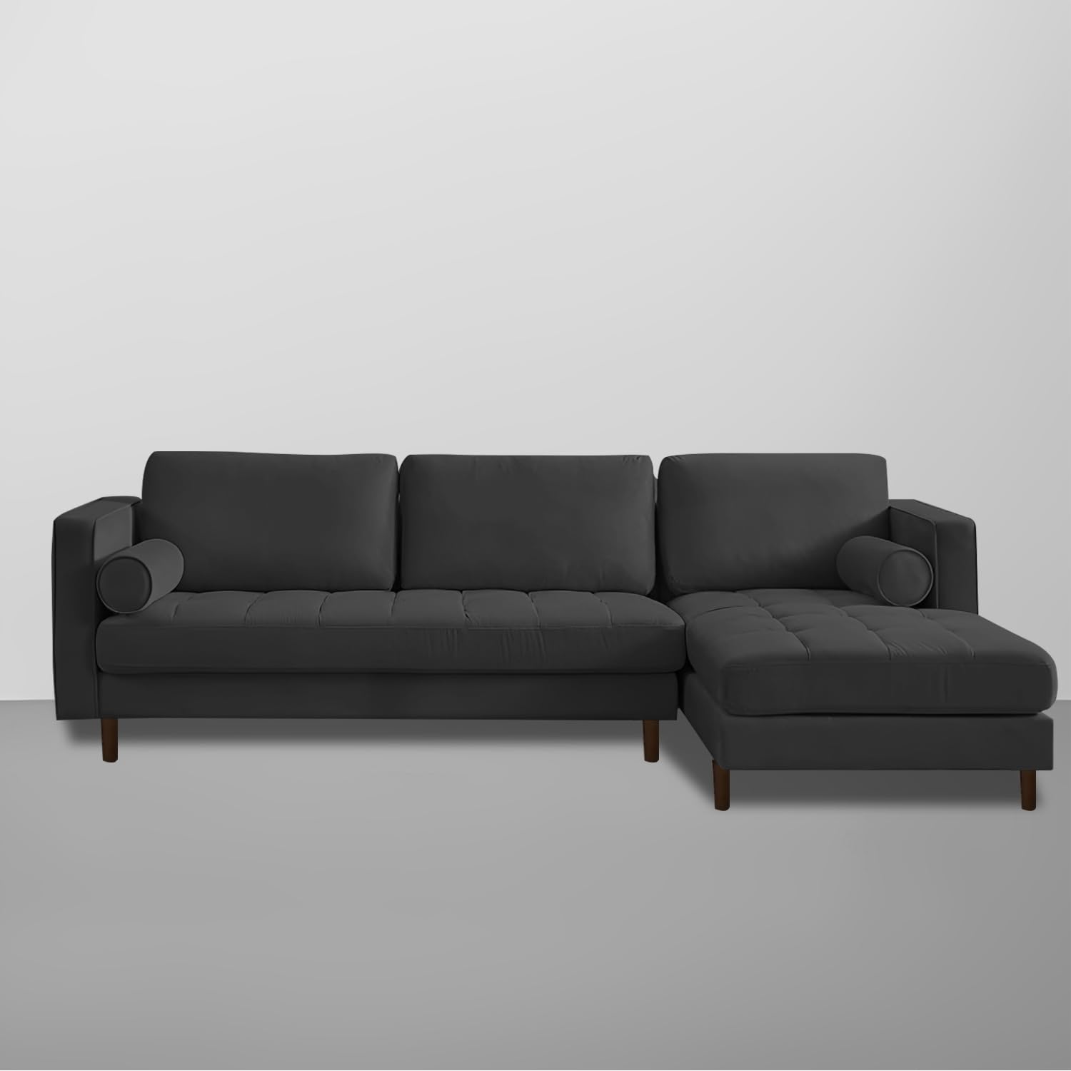 GRAPEWOOD Lezra RHS 4 Seater L Shape Sofa Set with Center Table for Living Room (Black Fabric) Premium Fabric Sofa 2