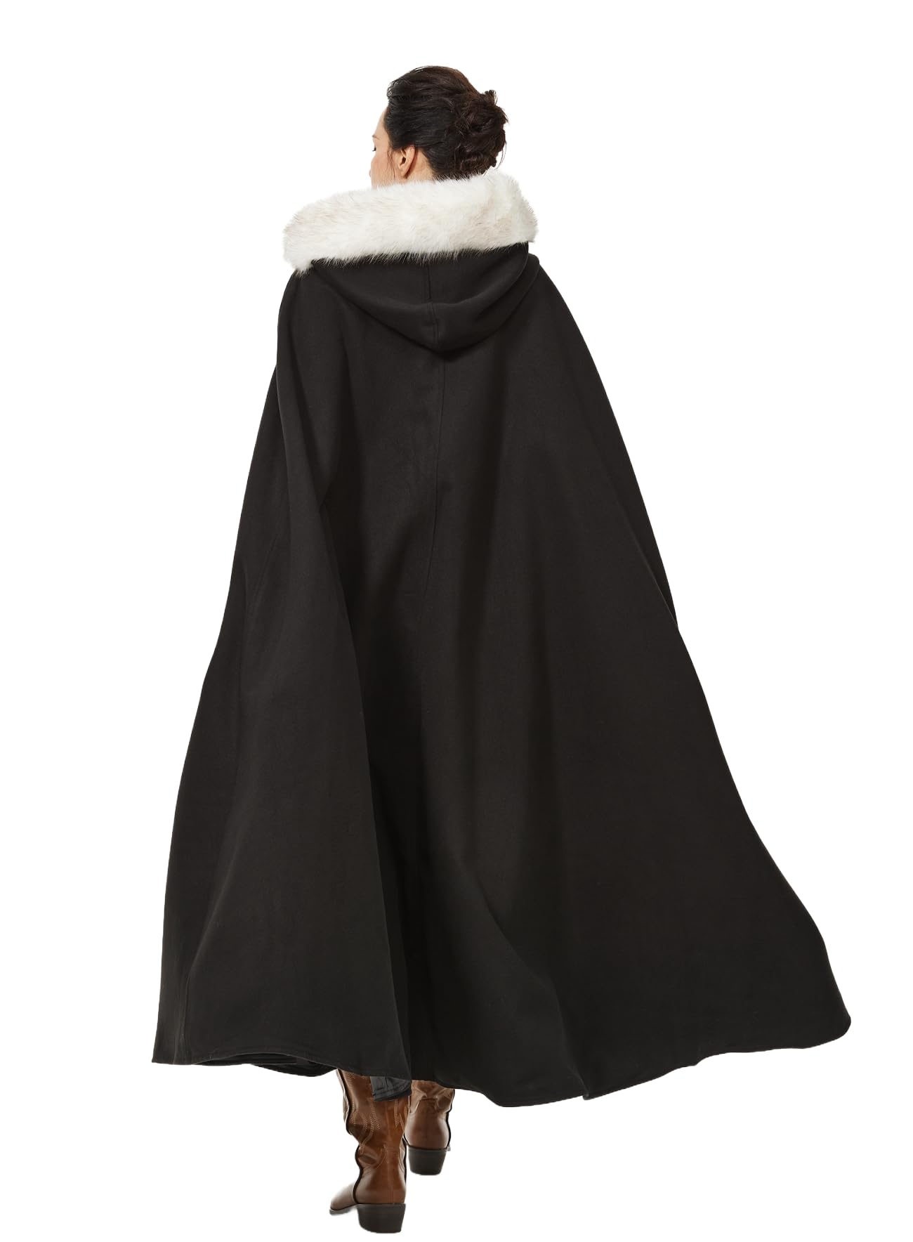 BEAUTELICATE Women Hooded Cape Coat Long Wool Cloak With Hood Vintage Overcoat Plus Size for Winter Wedding Bride Medieval Halloween Christmas Cosplay Costume 140cm - Image 4